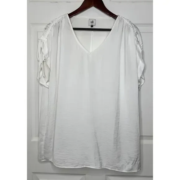 CAbi Seaside White Blouse Top Dolman Tie-Sleeve V-Neck #5895 Size Medium - Picture 2 of 7